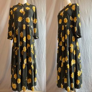 Madewell Green and Yellow Floral Midi Dress